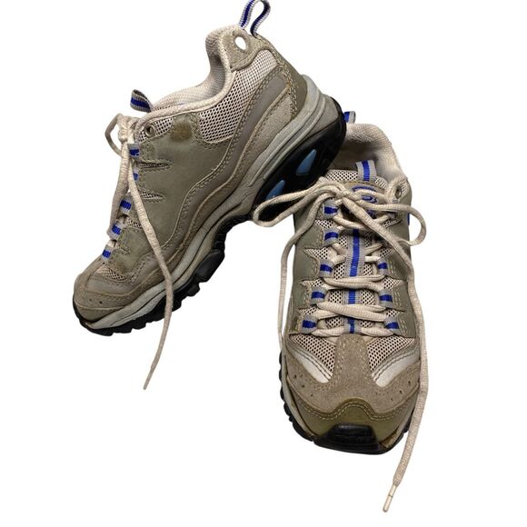 Skechers Sport Trail Chunky Sneakers Womens Size 7 Gray White Blue Suede Mesh - Picture 3 of 10